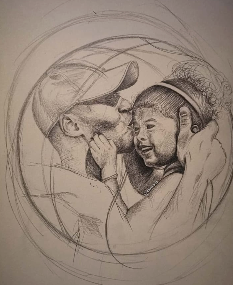 Kobe Bryant & Gigi - Pencil Drawing